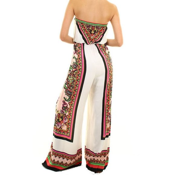 Bohemian Gypsy Strapless Wide Leg Palazzo Jumpsuit Dress Pantsuit Outfit - Picture 3 of 6